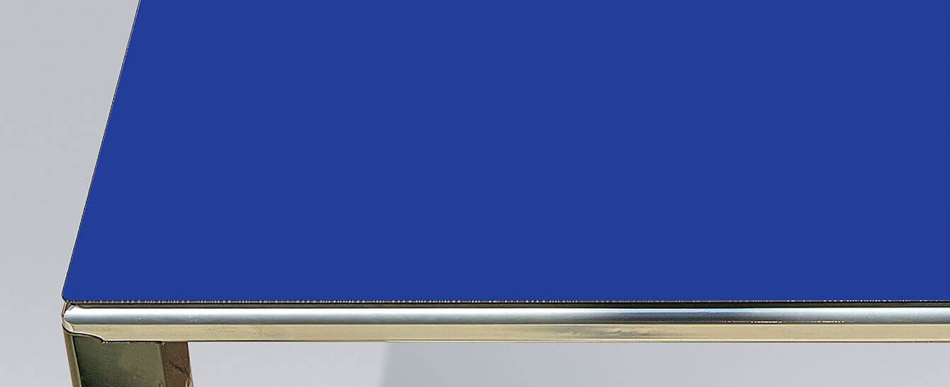 Glass dining top with enamel decor RAL 5002